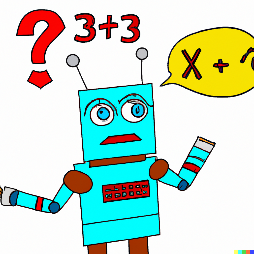 Is Artificial Intelligence Smarter Than You? (part 3 of 4) 6 DALL·E 2023 09 20 17.14.01 a robot whos confused by math cartoon