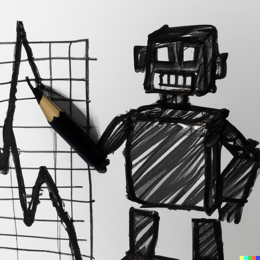 DALL·E 2023 10 09 17.55.33 A robot drawing a chart charcoal drawing