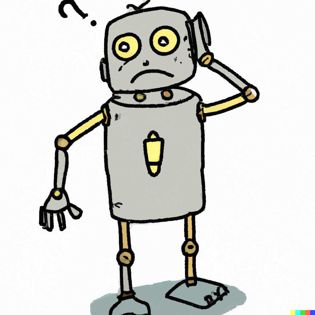 DALL·E 2023 10 09 18.06.35 a robot whos confused cartoon