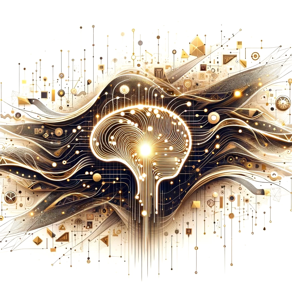 Level up your learning! 2 DALL·E 2024 02 20 21.59.06 Create an abstract clip art style image representing an AI driven world using dynamic and futuristic shapes to symbolize the integration of artificia